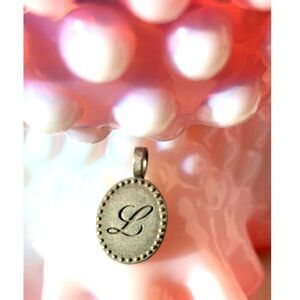 Vintage Origami Own Tag Oval Initial L Disc Pendant/Charm Script, in Pewter